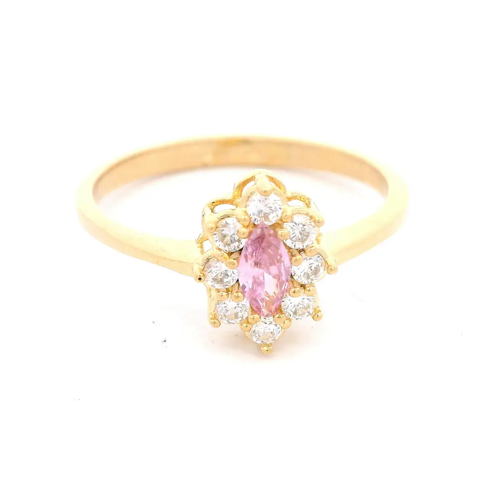 Anillo de Oro Amarillo 18K Lady Di con 1P Incolora y 8 MCP Incoloras