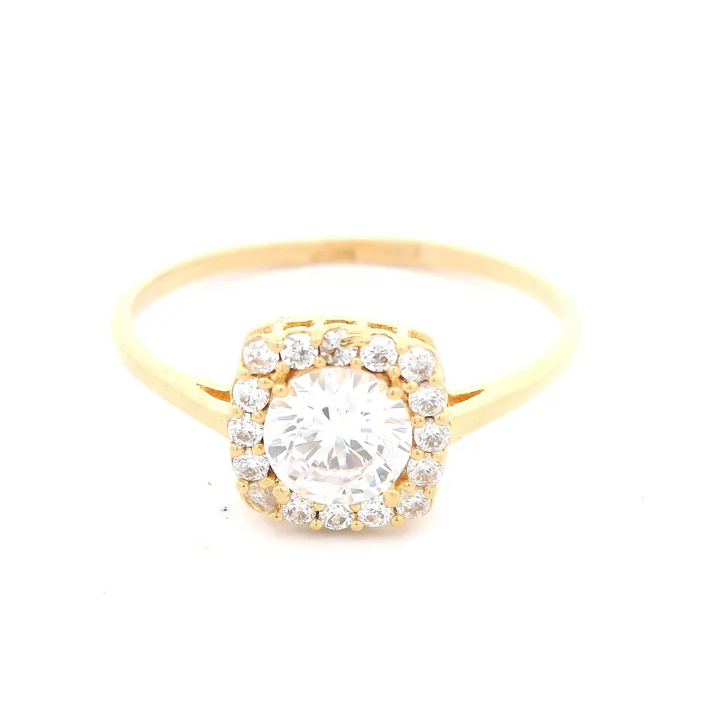 Anillo de Oro Amarillo 18K Cuadrado con 1P Incolora y MCP Incoloras