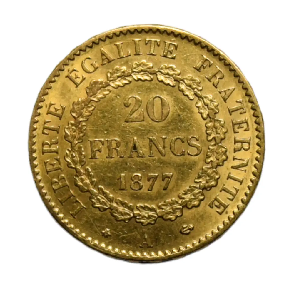 Moneda de Oro 20 Francos Francia Año 1877