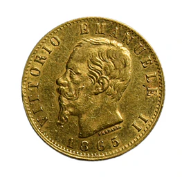 Moneda de Oro 20 Liras Reino de Italia Año 1865