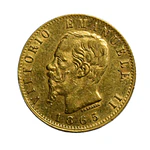 Moneda de Oro 20 Liras Reino de Italia Año 1865