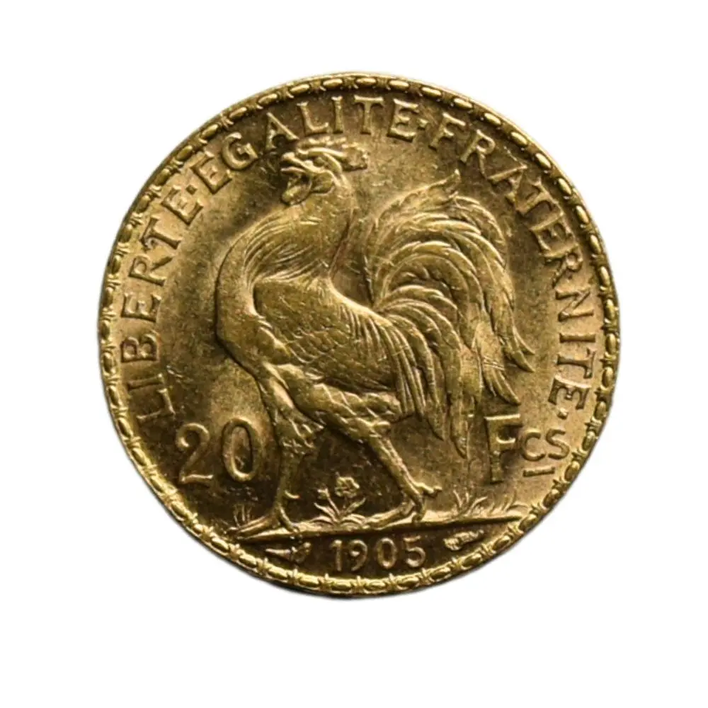 Moneda de Oro 20 Francos Francia Año 1905 – Gallo Marianne Ley 900