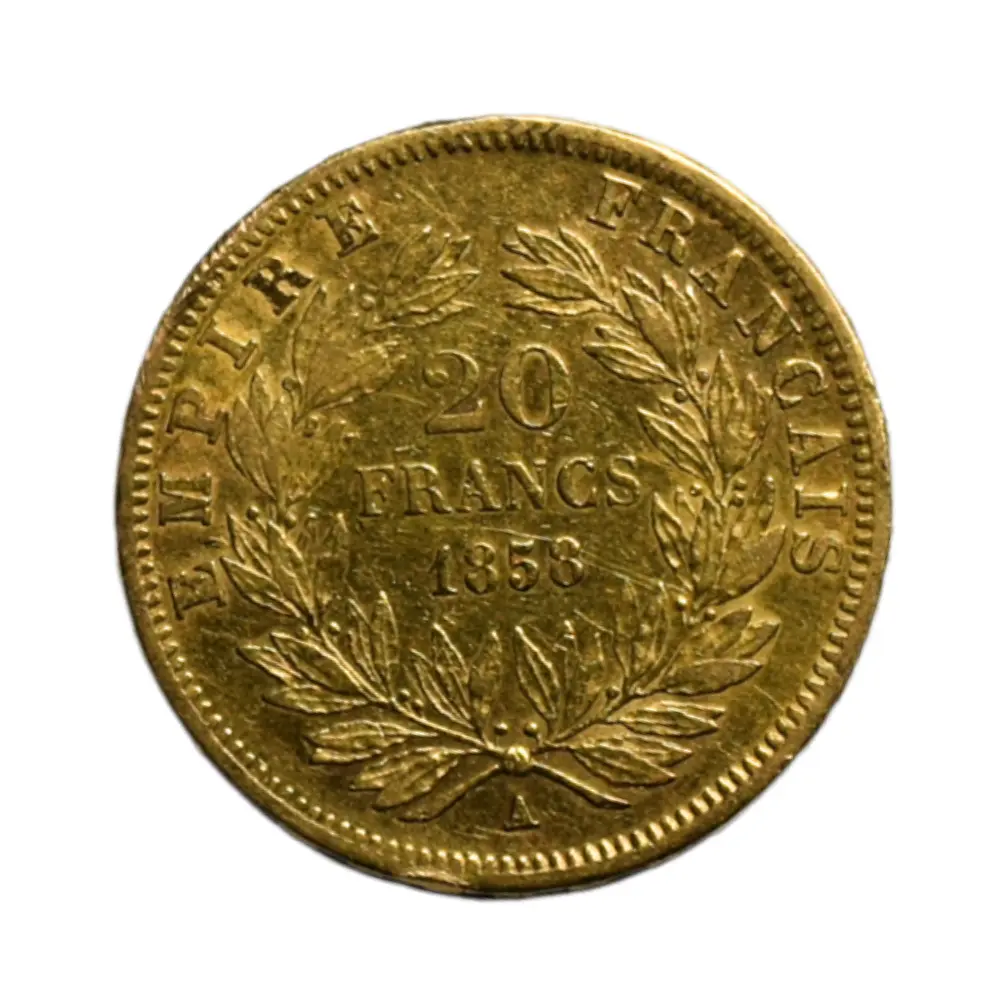 Moneda de Oro 20 Francos Francia Año 1858