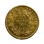 Moneda de Oro 20 Francos Francia Año 1858
