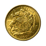 Moneda de Oro 20 Pesos Chile Año 1896