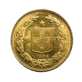Moneda de Oro 20 Francos Suiza Año 1896 – Libertas Ley 900