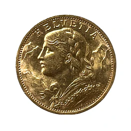 Moneda de Oro 20 Francos Suiza Año 1930