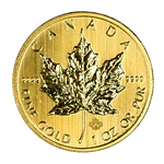 Moneda de Oro 24K Ley 999.9 Maple Leaf Canadá 50 Dollars Año 2013