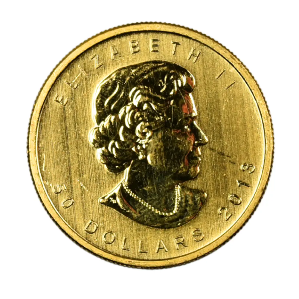 Moneda de Oro 24K Ley 999.9 Maple Leaf Canadá 50 Dollars Año 2013