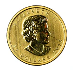 Moneda de Oro 24K Ley 999.9 Maple Leaf Canadá 50 Dollars Año 2013
