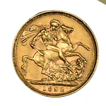 Moneda de Oro 22K Ley 916.7 Soberano Reina Victoria Reino Unido Año 1892