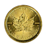 Moneda de Oro 24K Ley 999.9 Maple Leaf Canadá 10 Dollars Año 2018