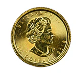 Moneda de Oro 24K Ley 999.9 Maple Leaf Canadá 10 Dollars Año 2018