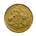 Moneda Nacional de Oro 21.6K Ley 900 2 Pesos Chile Año 1857