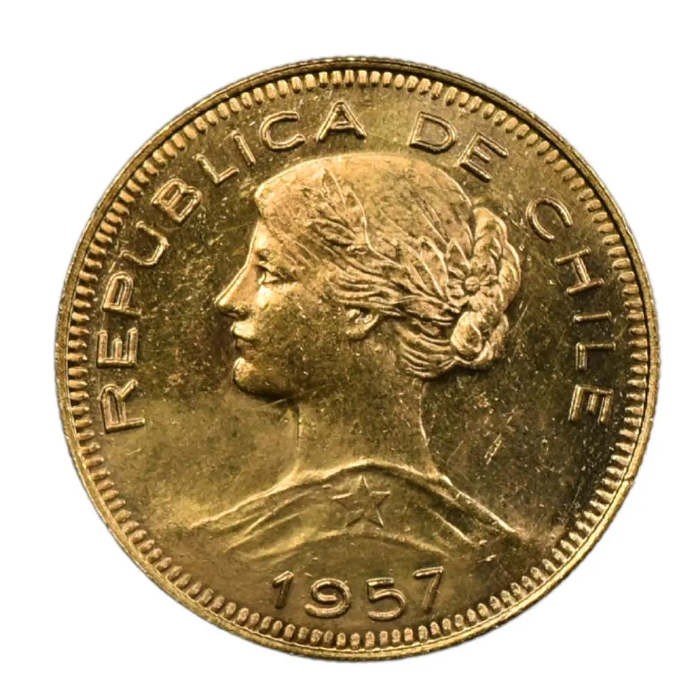 Moneda Nacional de Oro 21.6K Ley 900 100 Pesos Chile Año 1957