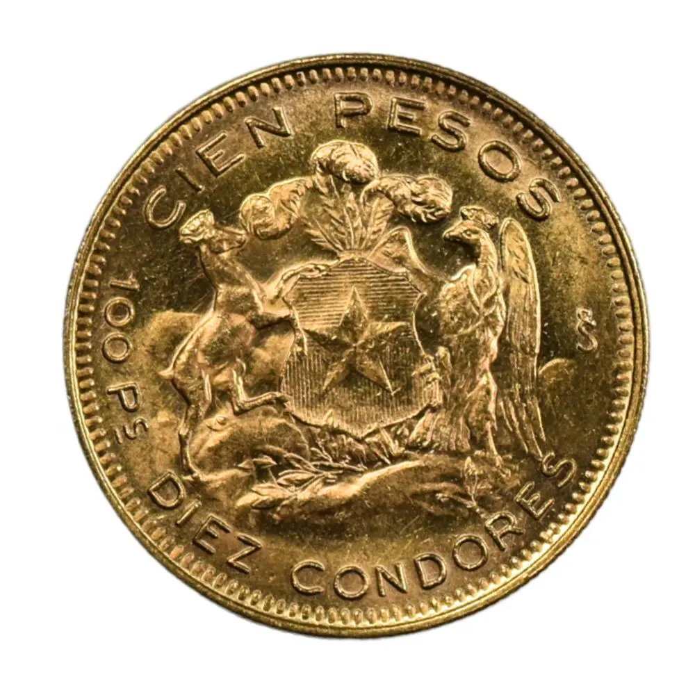 Moneda Nacional de Oro 21.6K Ley 900 100 Pesos Chile Año 1957