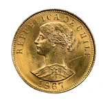 Moneda Nacional de Oro 21.6K Ley 900 50 Pesos Chile Año 1967