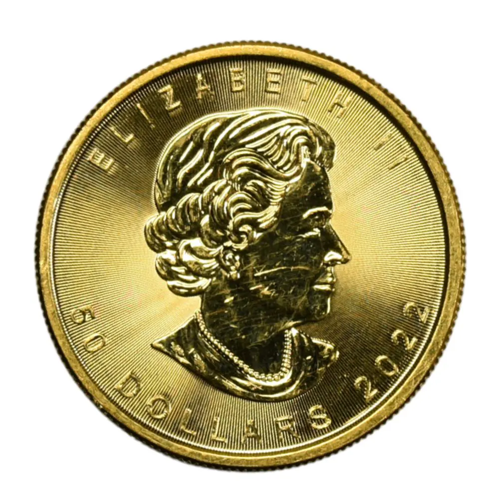 Moneda de Oro 24K Ley 999.9 Maple Leaf Canadá 50 Dollars Año 2022