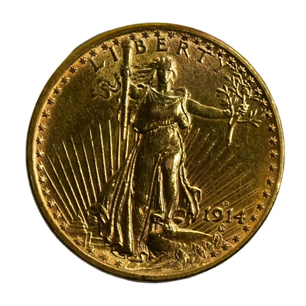 Moneda de Oro 21.6K Ley 900 Double Eagle Saint-Gaudens Estados Unidos 20 Dollars Año 1914