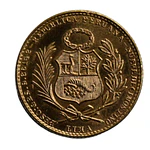 Moneda Extranjera de Oro 21.6K Ley 900 20 Soles Perú Año 1965