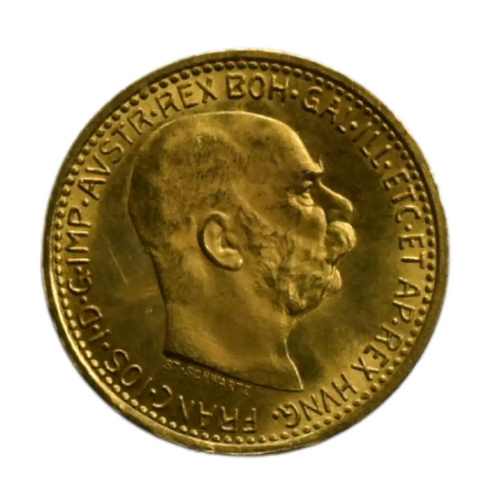 Moneda Extranjera de Oro 21.6K Ley 900 10 Corona Austria Año 1912