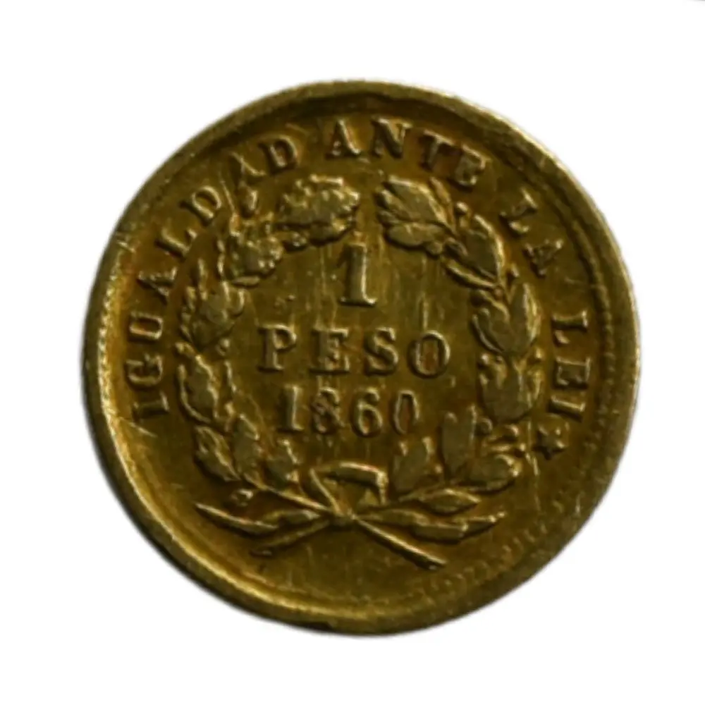 Moneda Nacional de Oro 21.6K Ley 900 1 Peso Chile Año 1860