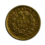 Moneda Nacional de Oro 21.6K Ley 900 1 Peso Chile Año 1860