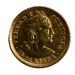 Moneda Extranjera de Oro 22K Ley 916.7 1/5 de Libra Perú Año 1965