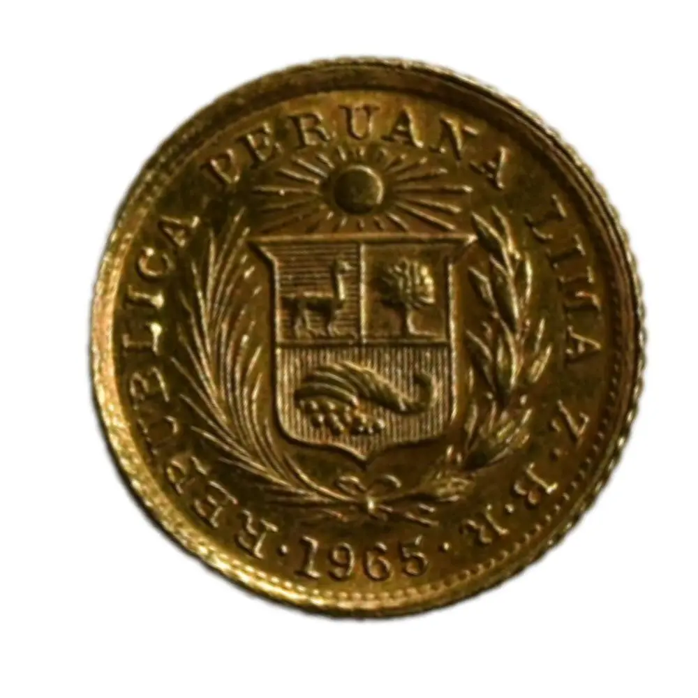 Moneda Extranjera de Oro 22K Ley 916.7 1/5 de Libra Perú Año 1965