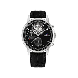 Reloj Tommy Hilfiger Stewart Código 1710605 para Hombre – Correa de Cuero Negro y Caja de Acero Inoxidable