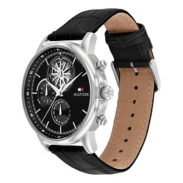 Reloj Tommy Hilfiger Stewart Código 1710605 para Hombre – Correa de Cuero Negro y Caja de Acero Inoxidable