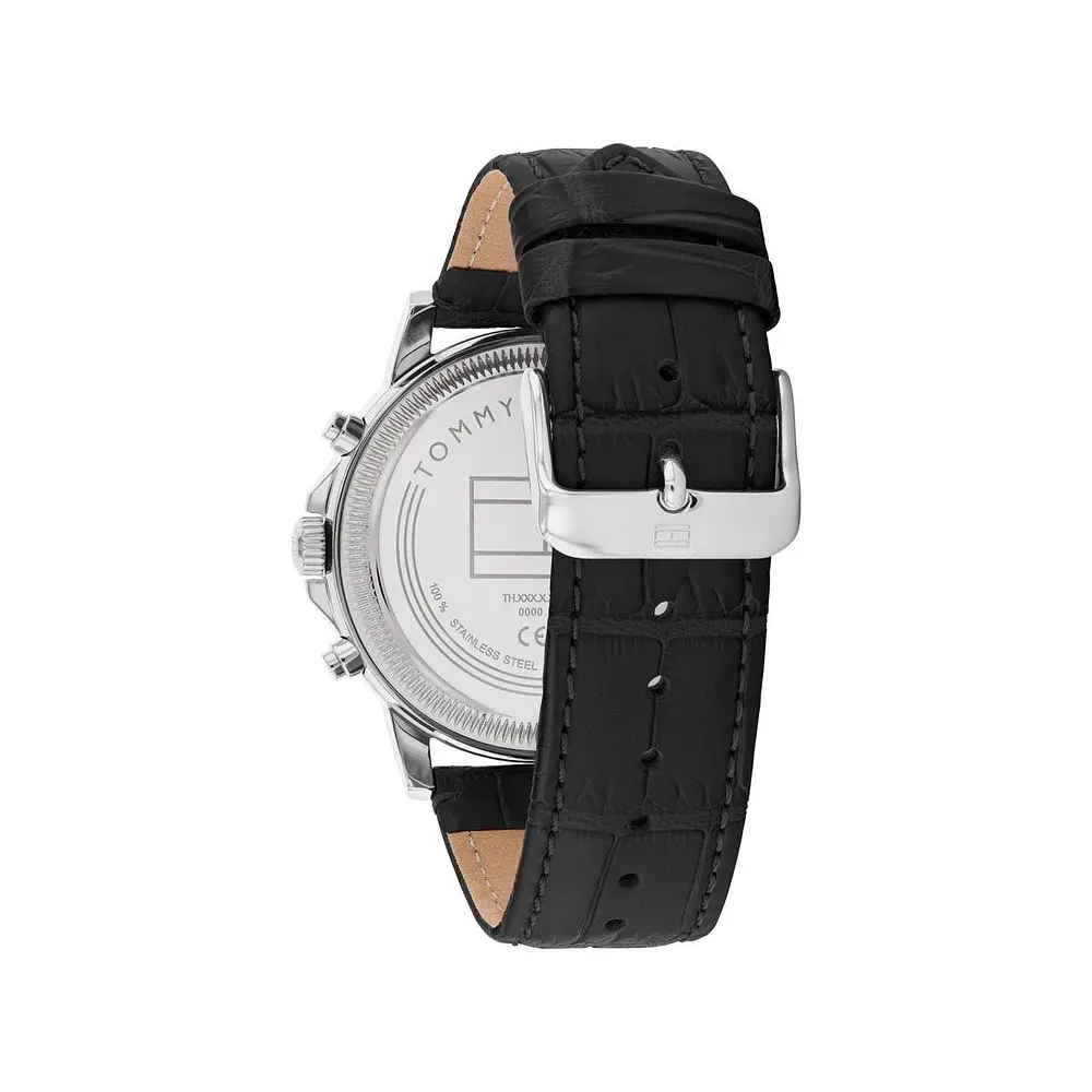 Reloj Tommy Hilfiger Stewart Código 1710605 para Hombre – Correa de Cuero Negro y Caja de Acero Inoxidable