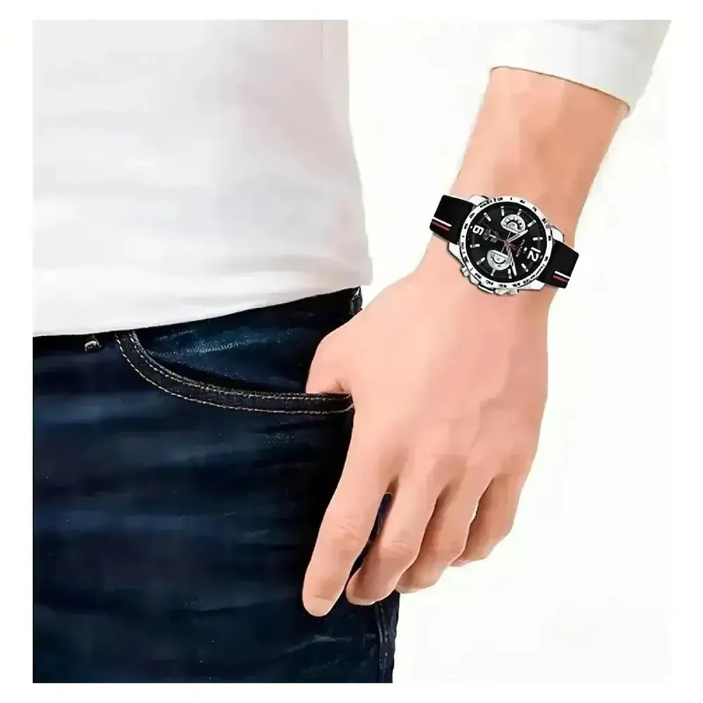 Reloj Tommy Hilfiger Decker Código 1791473 para Hombre – Correa de Silicona Negra y Esfera Negra