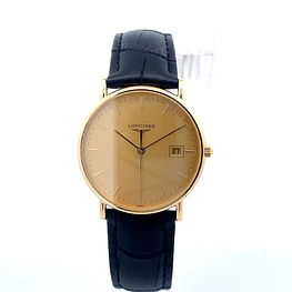Reloj Longines Presence Código L4.743.6 para Hombre – Cuarzo en Oro 750 con Correa de Cuero Original y Cristal Zafiro