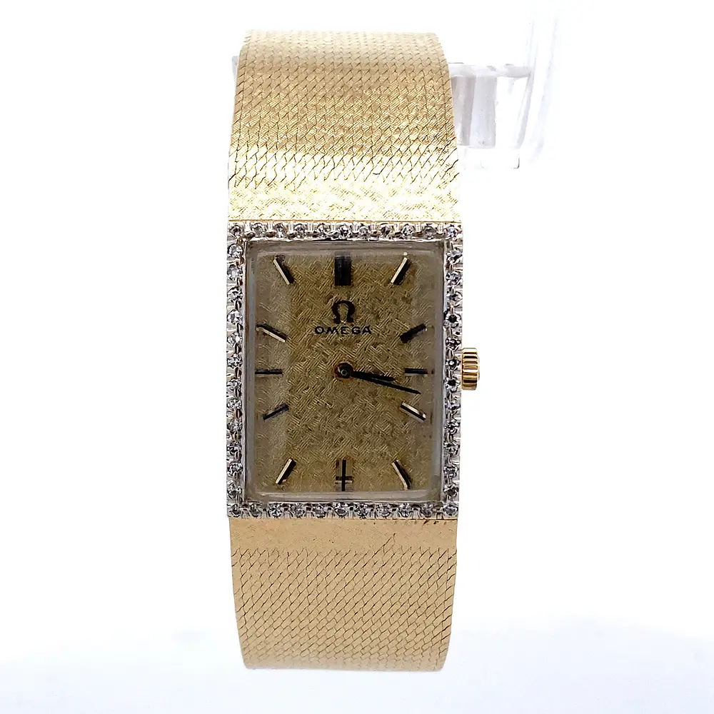 Reloj Omega Vintage Unisex – Mecánico en Oro 14K con Pulso de Oro y Bisel con Diamantes
