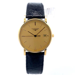 Reloj Longines Presence Código L7.888.6 para Hombre – Cuarzo en Oro 750 con Correa de Cuero Original y Cristal Zafiro