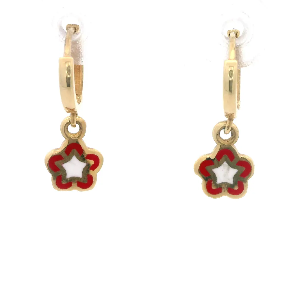 Aros de Oro 18K Flor Pintada con Gancho Catalán 