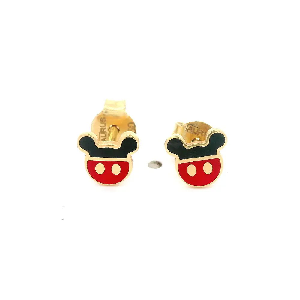 Aros de Oro 18K Figura Mickey Pintada 