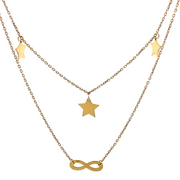 Cadena de Oro 18K Limada con Colgantes Estrellas, Infinito y Punto de Luz
