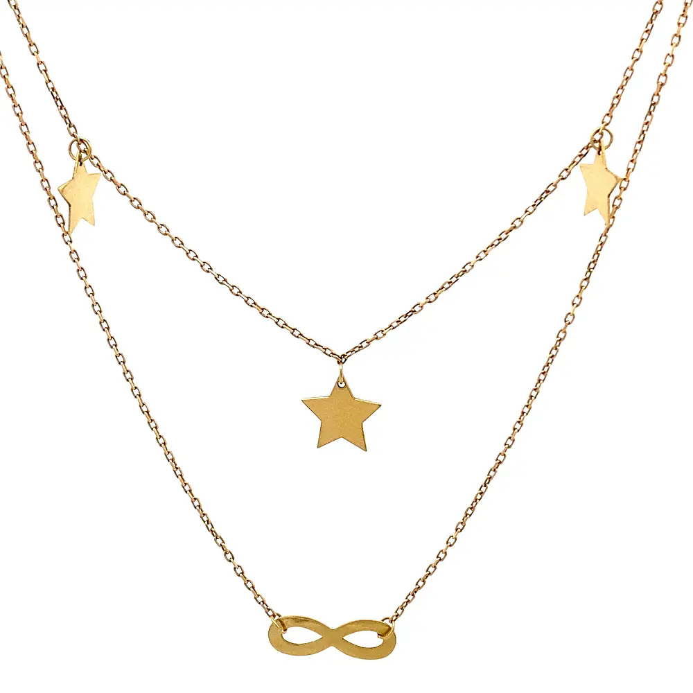 Cadena de Oro 18K Limada con Colgantes Estrellas, Infinito y Punto de Luz