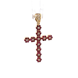 Colgante Cruz de Flores de Oro Amarillo 18K
