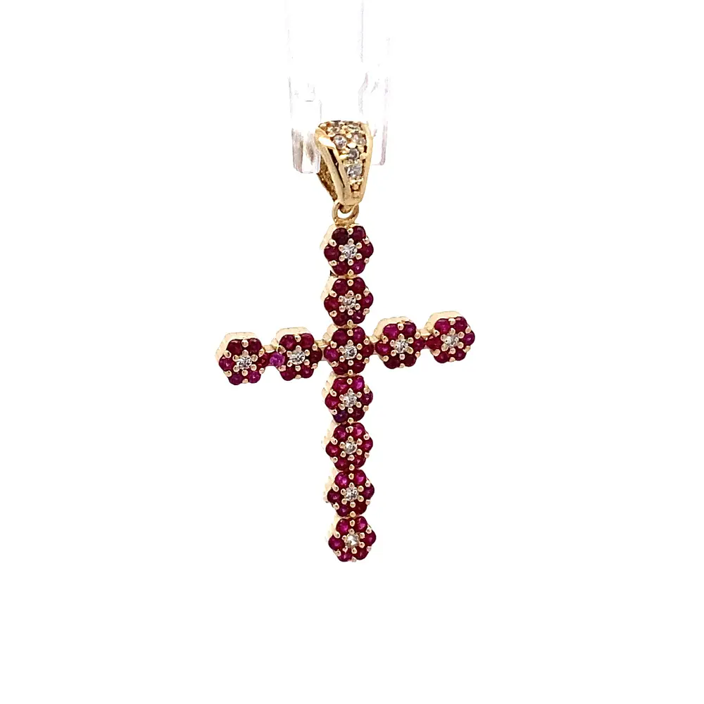 Colgante Cruz de Flores de Oro Amarillo 18K