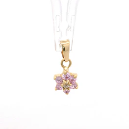 Colgante Rosette de Oro Amarillo 18K con Piedras Rosadas