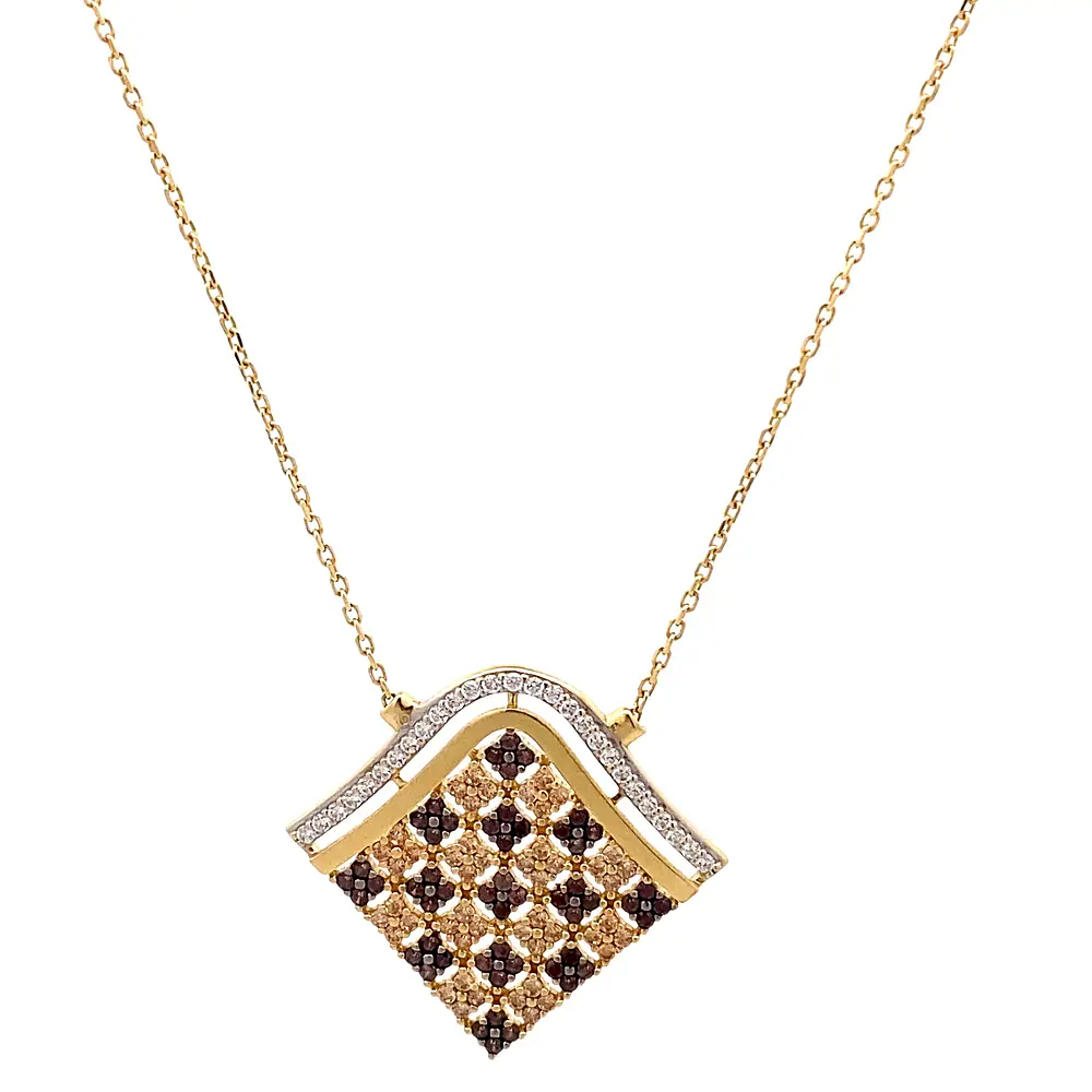 Cadena de Oro Amarillo 18K con Dije Rombo Multicolor