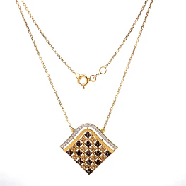 Cadena de Oro Amarillo 18K con Dije Rombo Multicolor