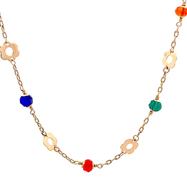 Cadena Limada de Oro Amarillo 18K con Dije Flores Multicolor