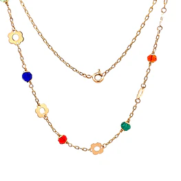 Cadena Limada de Oro Amarillo 18K con Dije Flores Multicolor