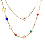 Cadena Limada de Oro Amarillo 18K con Dije Flores Multicolor