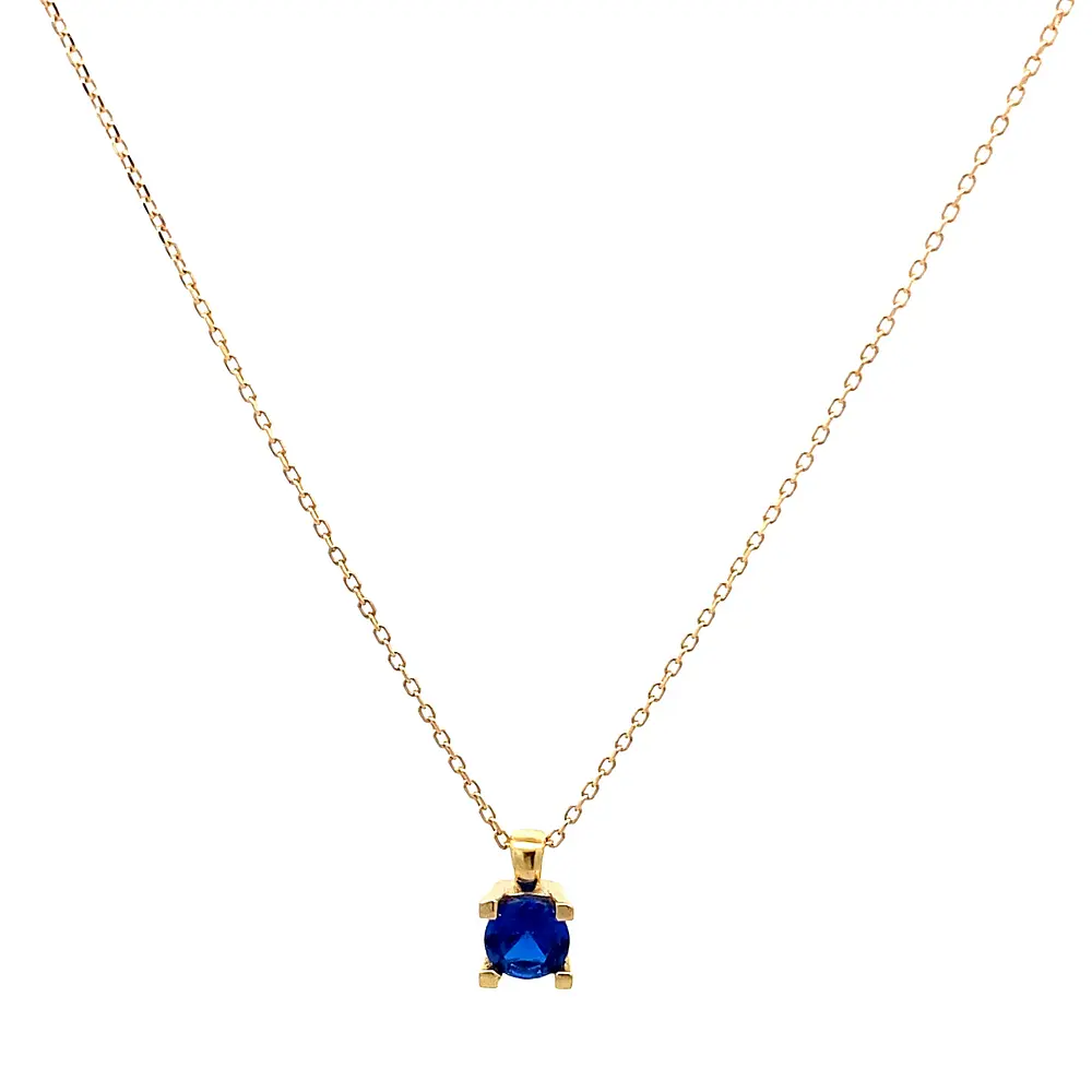 Cadena Limada de Oro Amarillo 18K con Dije Chatón Azul