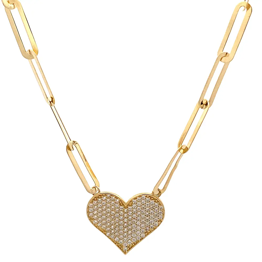 Cadena Ovalada Calada de Oro Amarillo 18K con Dije Corazón